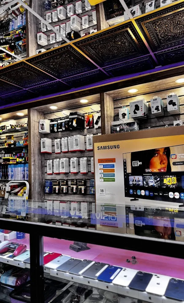 Phone cases, earbuds and televisions behind the cell counter