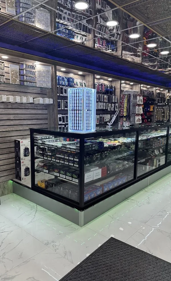 Cell phone counter with cases, cables and accessories
