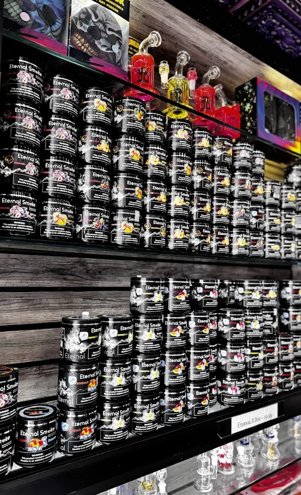 Shisha tins stacked on the shelf